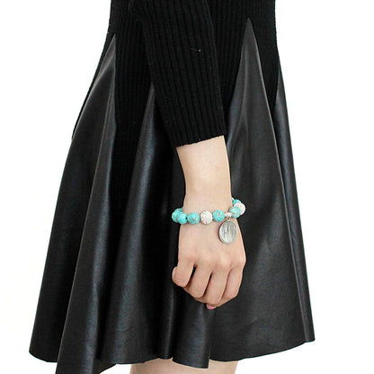 LO3784 - Antique Silver White Metal Bracelet with Synthetic Turquoise in Turquoise-2