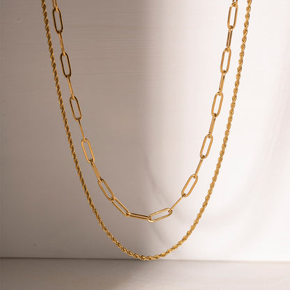 18K Gold Plated Layered Dual Chain Necklace