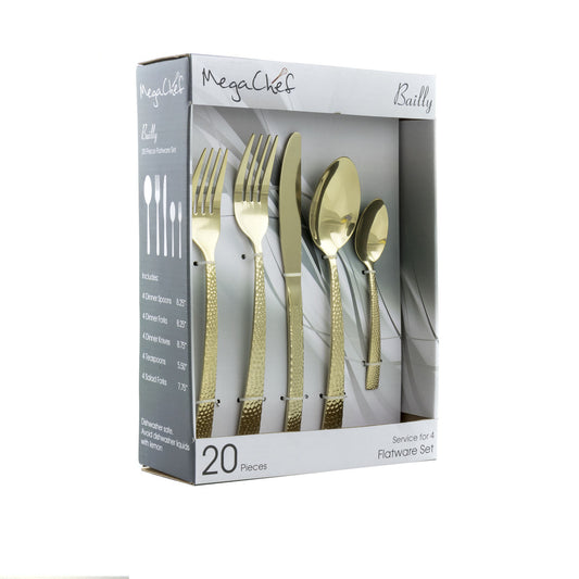 MegaChef Baily 20 Piece Flatware Utensil Set, Stainless Steel Silverware Metal Service for 4 in Lig-0