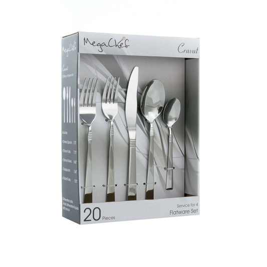 MegaChef Cravat 20 Piece Flatware Utensil Set, Stainless Steel Silverware Metal Service for 4 in Si