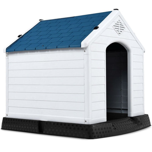 Medium size Dog House Outdoor White Blue Plastic with Elevated Floor-0
