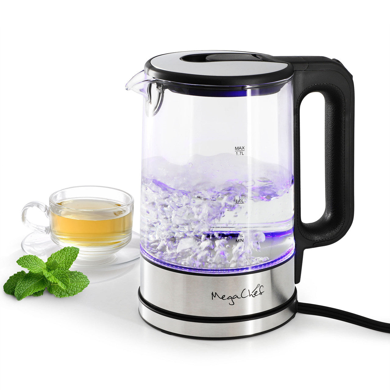 MegaChef 1.8 Quart Glass and Stainless Steel Electric Tea Kettle