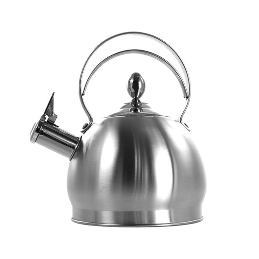 MegaChef 3 Quart Round Stovetop Whistling Kettle in Brushed Silver