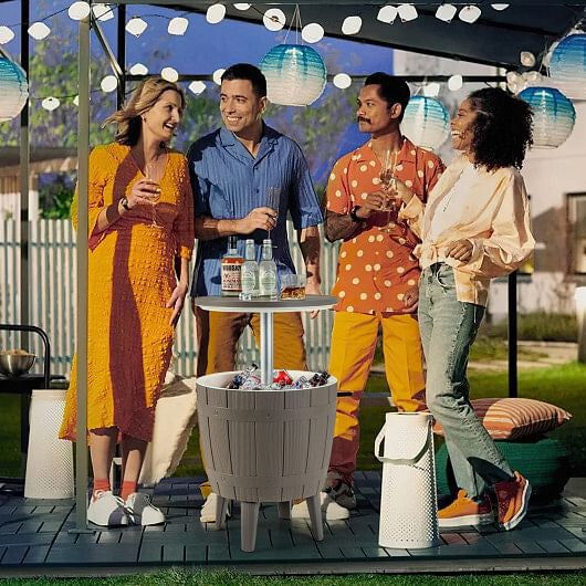 10 Gallon Cooler Bar Table Outdoor Coffee Table Ice Bucket with Telescopic Tabletop for Beer and Wi