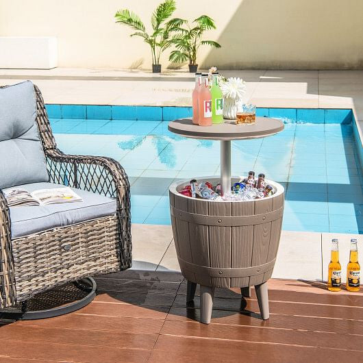10 Gallon Cooler Bar Table Outdoor Coffee Table Ice Bucket with Telescopic Tabletop for Beer and Wi