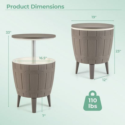 10 Gallon Cooler Bar Table Outdoor Coffee Table Ice Bucket with Telescopic Tabletop for Beer and Wi