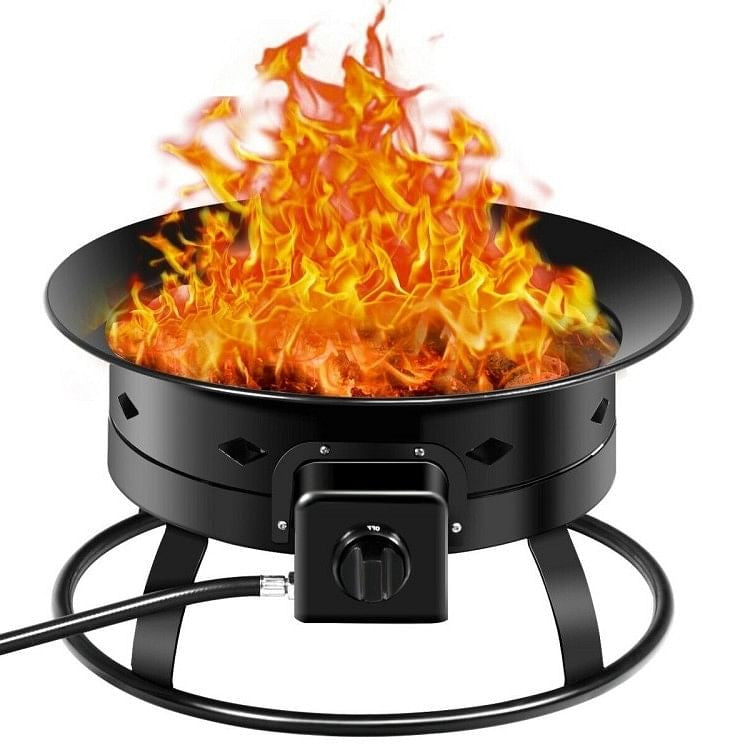 Portable Outdoor Black Metal Propane Fire Pit with Cover and Carry Kit-2