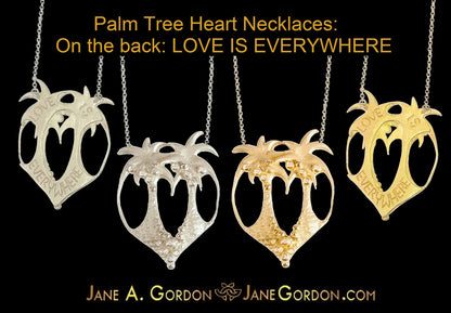 Love is Everywhere- Palm Tree Heart Necklace -14K Gold with Diamonds