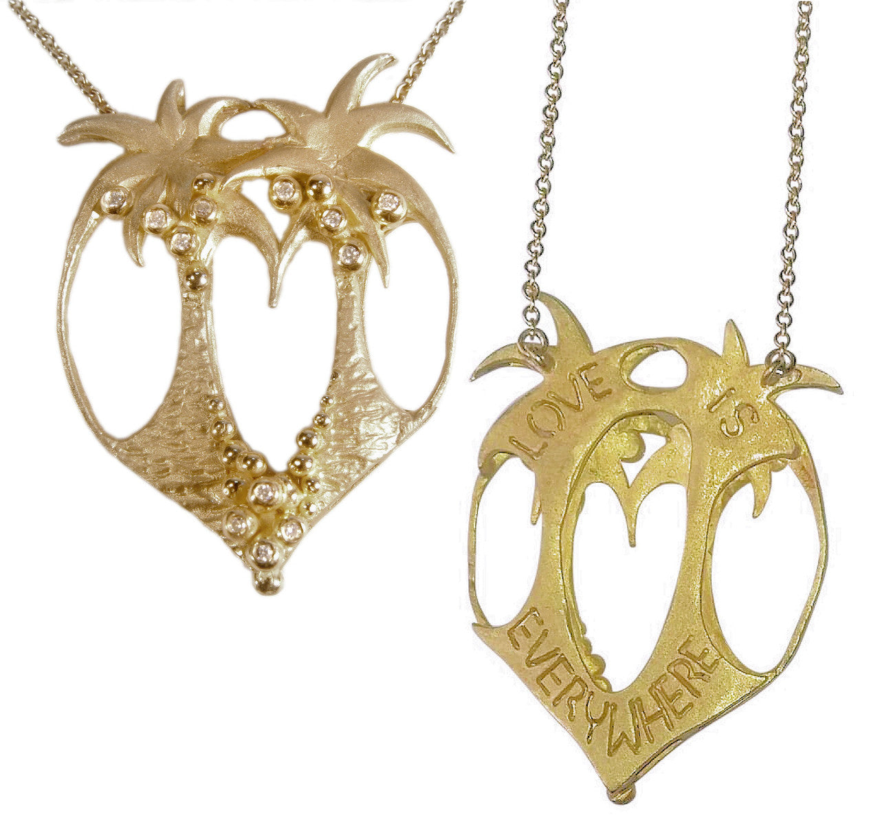 Love is Everywhere- Palm Tree Heart Necklace -14K Gold with Diamonds
