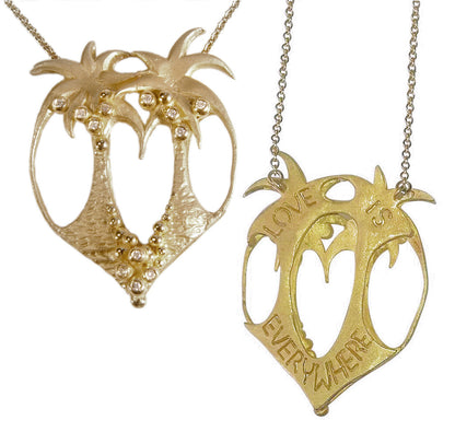 Love is Everywhere- Palm Tree Heart Necklace -14K Gold with Diamonds