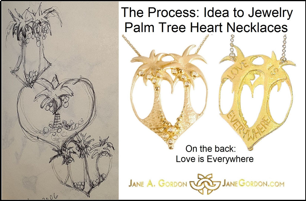 Love is Everywhere- Palm Tree Heart Necklace -14K Gold with Diamonds