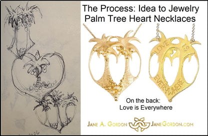 Love is Everywhere- Palm Tree Heart Necklace -14K Gold with Diamonds