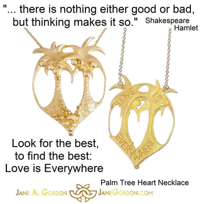 Love is Everywhere- Palm Tree Heart Necklace -14K Gold with Diamonds