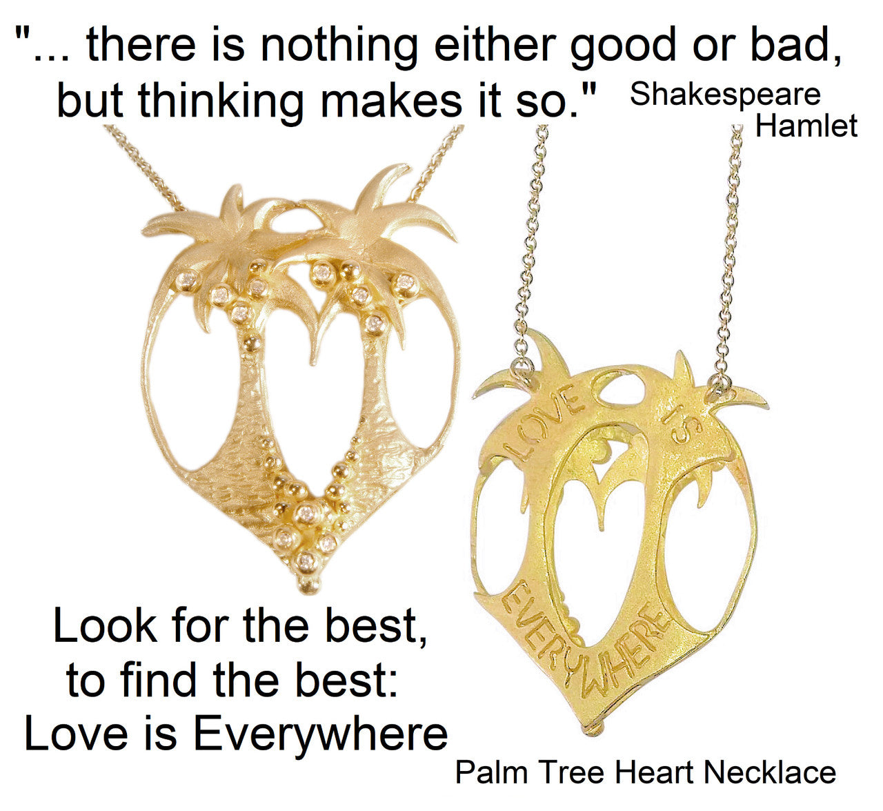 Love is Everywhere- Palm Tree Heart Necklace -14K Gold with Diamonds