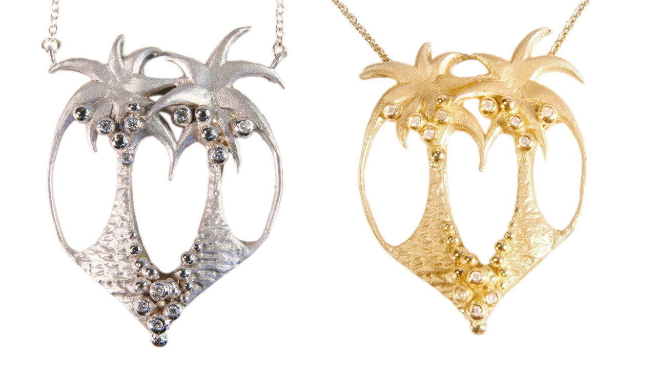 Love is Everywhere- Palm Tree Heart Necklace -14K Gold with Diamonds