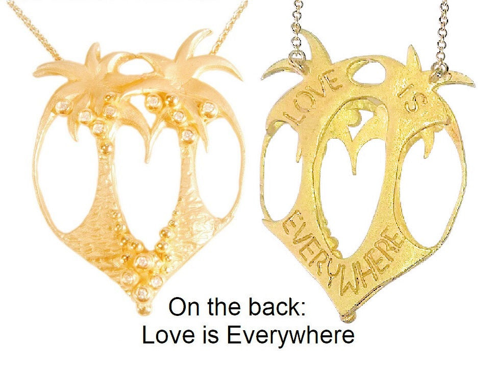 Love is Everywhere- Palm Tree Heart Necklace -14K Gold with Diamonds