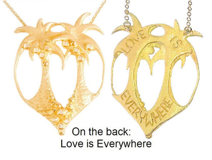 Love is Everywhere- Palm Tree Heart Necklace -14K Gold with Diamonds