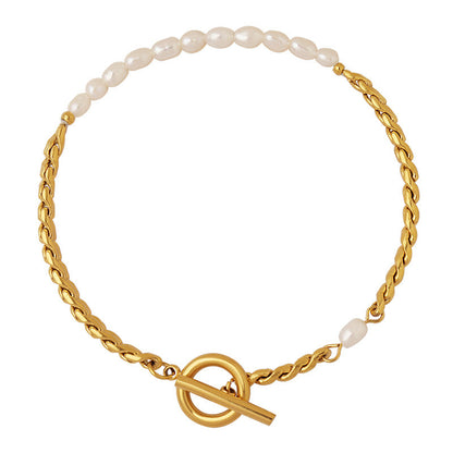 18K Gold Dipped Half Pearl Link Bracelet