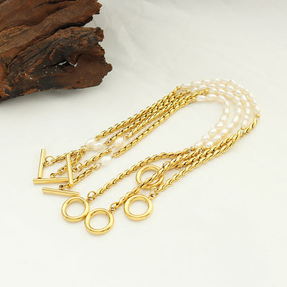 18K Gold Dipped Half Pearl Link Bracelet