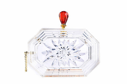 Perfume Bottle Clear Flower Cut Acrylic Box Clutch-Clear