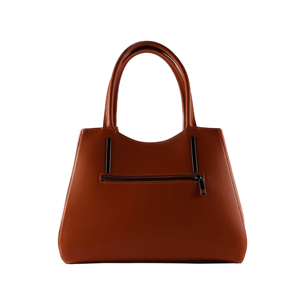 RB1004AM | Genuine Leather Handbag Made in Italy with Removable Shoulder Strap and Metal Snap Hook Attachments - Gunmetal - Paprika Color - Dimensions: 33 x 25 x 15 cm + Handles 13 cm