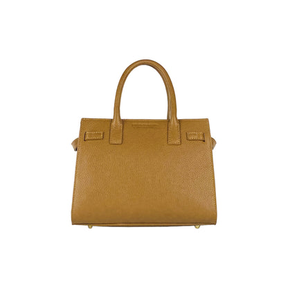 RB1016S | Women's Genuine Leather Handbag Made in Italy with Removable Shoulder Strap. Attachments with Shiny Gold Metal Snap Hooks - Cognac Color - Dimensions: 28 x 20 x 14 + 12.5 cm