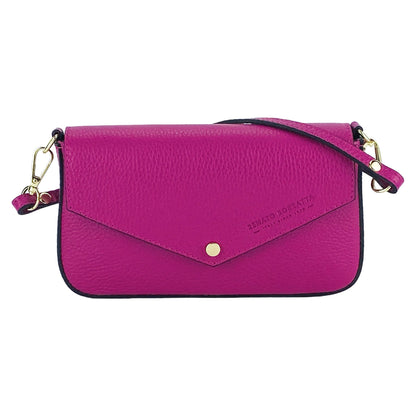 RB1023BE | Small Shoulder Bag with Removable Chain Strap in Genuine Leather Made in Italy. Flap Closure. Polished Gold Metal Accessories - Fuchsia Color - Dimensions: 22 x 12 x 3 cm