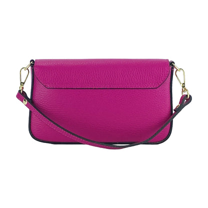 RB1023BE | Small Shoulder Bag with Removable Chain Strap in Genuine Leather Made in Italy. Flap Closure. Polished Gold Metal Accessories - Fuchsia Color - Dimensions: 22 x 12 x 3 cm