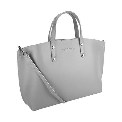 RB1024F | Women's Genuine Leather Handbag Made in Italy with removable shoulder strap. Large removable internal pouch. Polished Gunmetal Accessories - Color: Gray - Dimensions: 48x31x11 cm