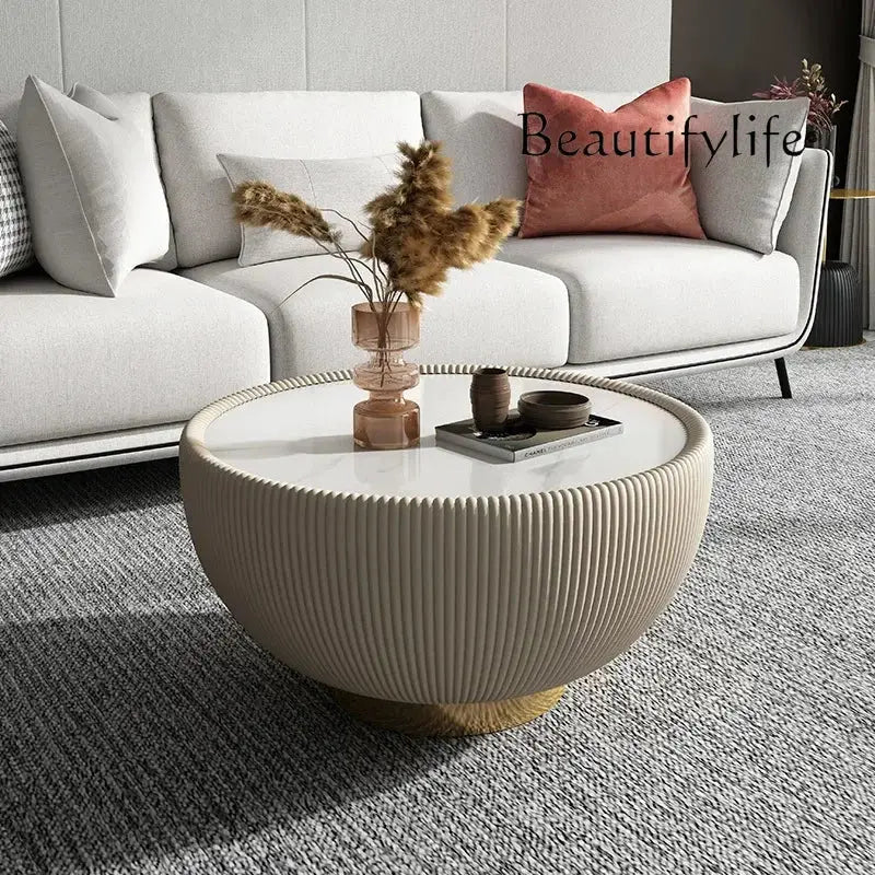 Italian Style Round Stone Coffee Table, Minimalist Luxury Design