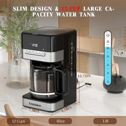 Empstorm 2024 American style keep warm function electric programmable single service drip coffee machine with 12cups glass pot
