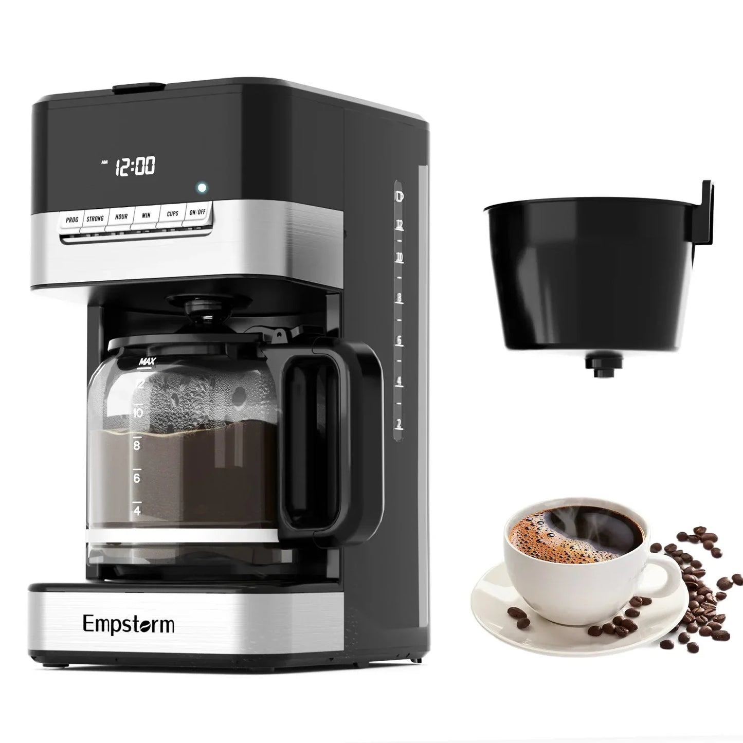 Empstorm 2024 American style keep warm function electric programmable single service drip coffee machine with 12cups glass pot