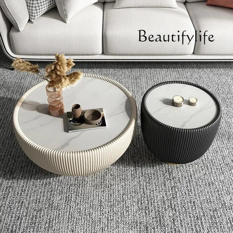 Italian Style Round Stone Coffee Table, Minimalist Luxury Design