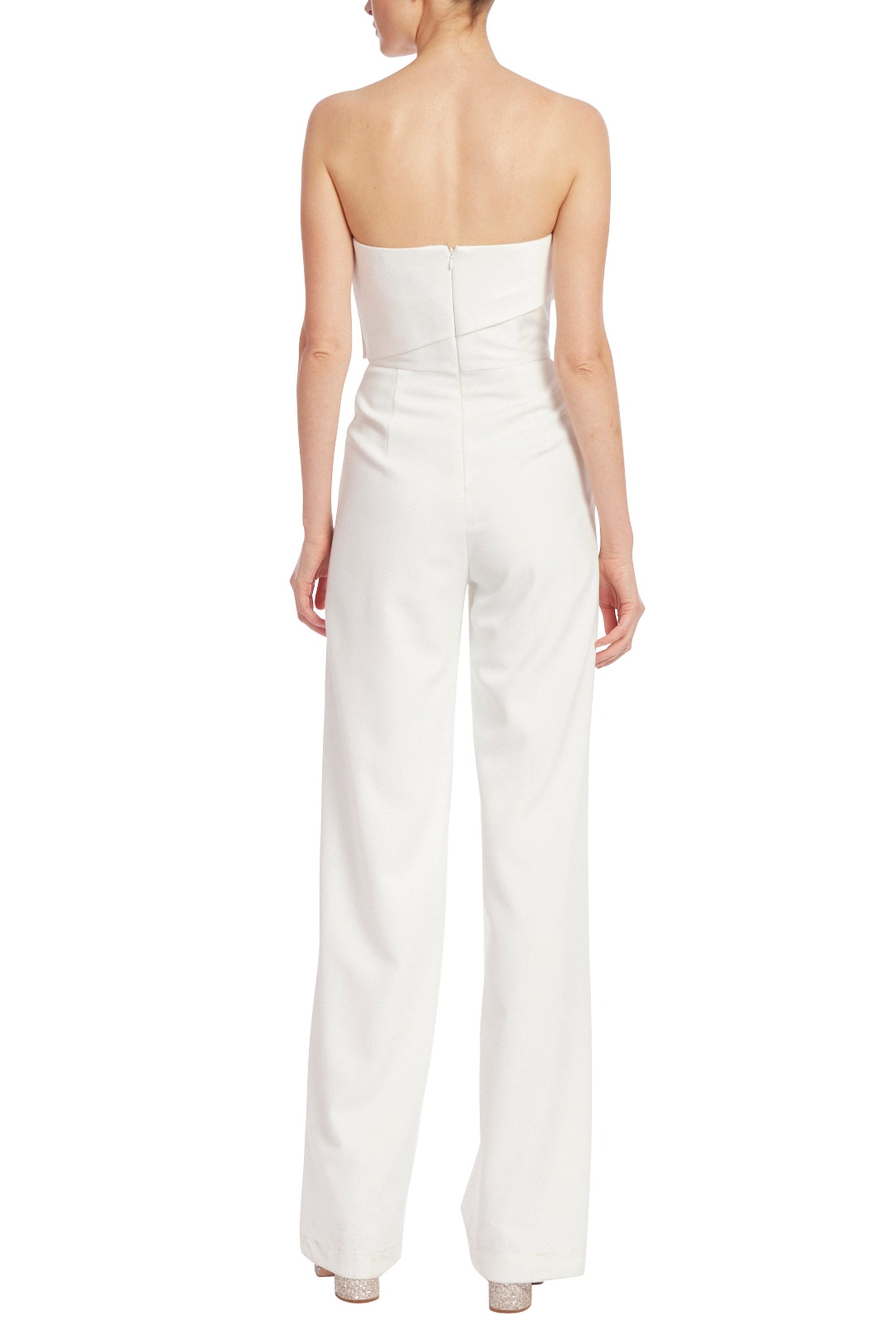 Badgley Mischka Strapless Tuxedo-Style Crepe Faux Pockets Jumpsuit-2