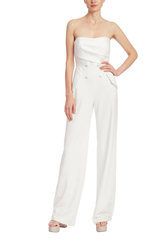 Badgley Mischka Strapless Tuxedo-Style Crepe Faux Pockets Jumpsuit-0