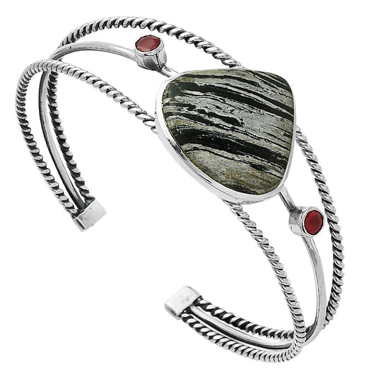 Silver Leaf Obsidian Cuff Bangle Bracelet B-1011 SDB4353