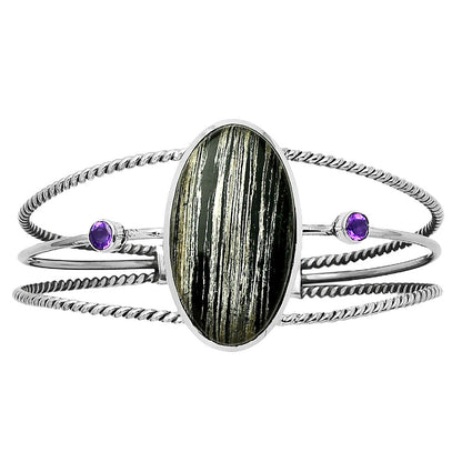 Silver Leaf Obsidian Cuff Bangle Bracelet B-1011 SDB4355-0