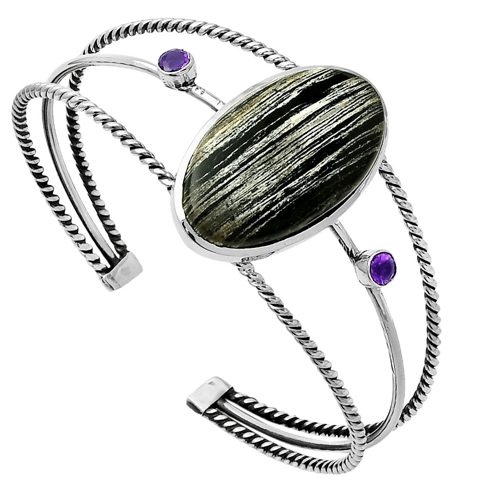 Silver Leaf Obsidian Cuff Bangle Bracelet B-1011 SDB4355-2