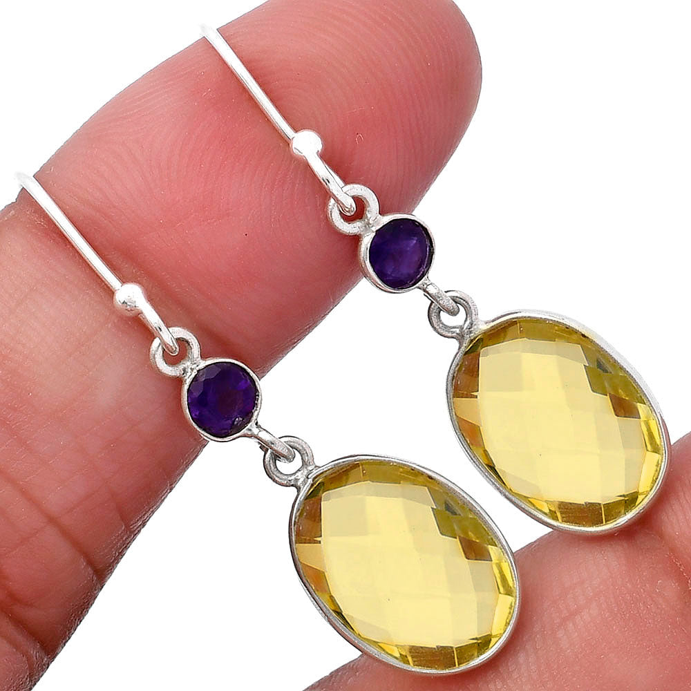 Lemon Quartz Briolette Checker & Amethyst Earrings E-1006 SDE80329