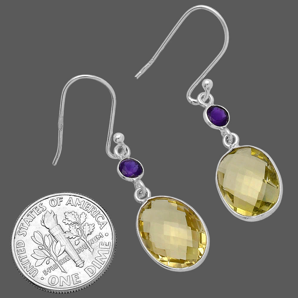 Lemon Quartz Briolette Checker & Amethyst Earrings E-1006 SDE80329