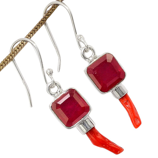 Lab Created Pink Rubellite & Coral Stick Earrings E-1163 SDE86051