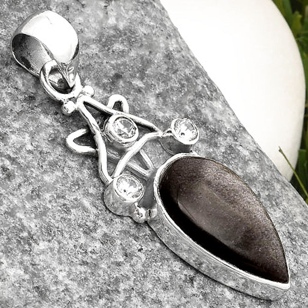 Star - Silver Obsidian & White Zircon Pendant P-1095 SDP107510-2