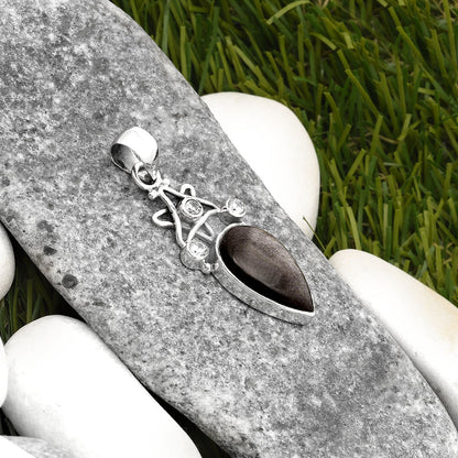 Star - Silver Obsidian & White Zircon Pendant P-1095 SDP107510-1