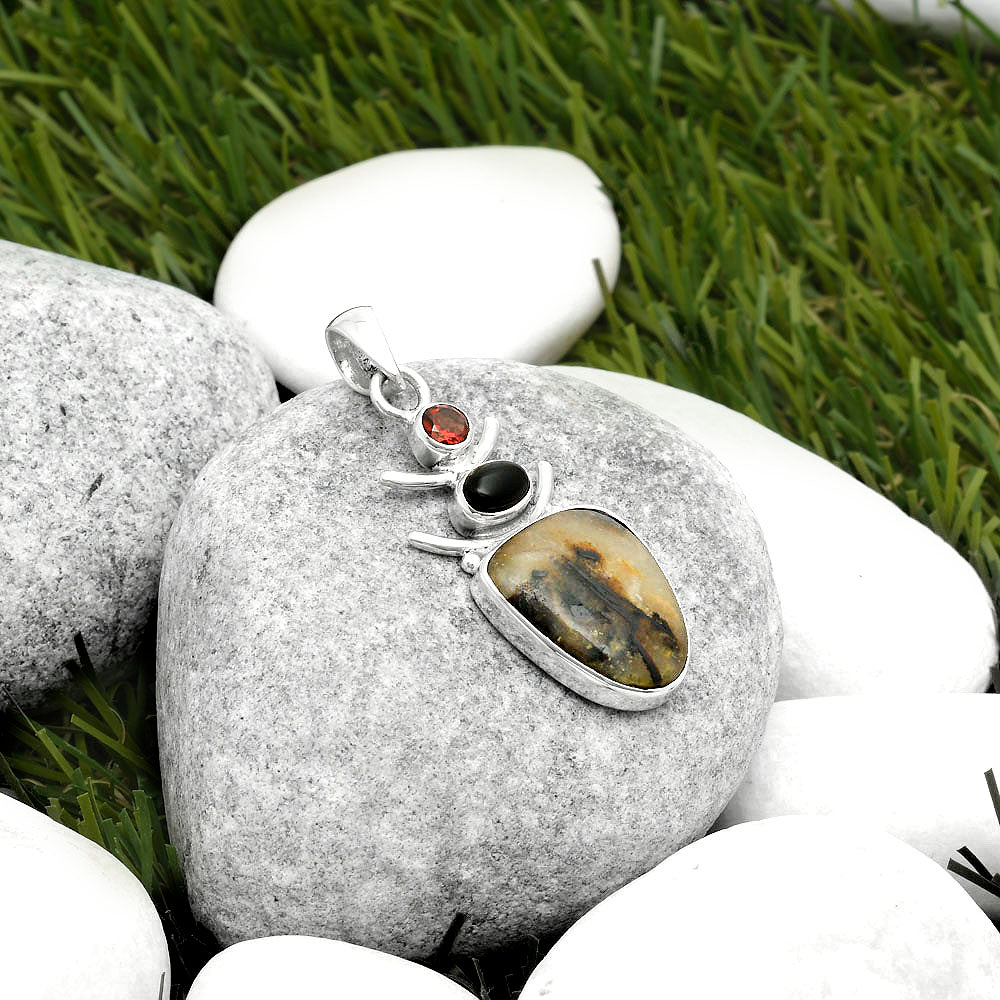 Astrophyllite, Black Onyx & Garnet Pendant P-1593 SDP114775