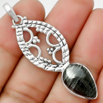 Natural Silver Leaf Obsidian Pendant P-1035 SDP125867-0