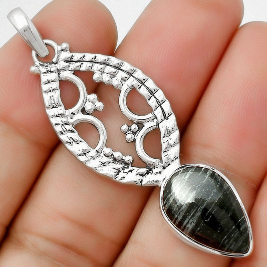 Natural Silver Leaf Obsidian Pendant P-1035 SDP125867-0
