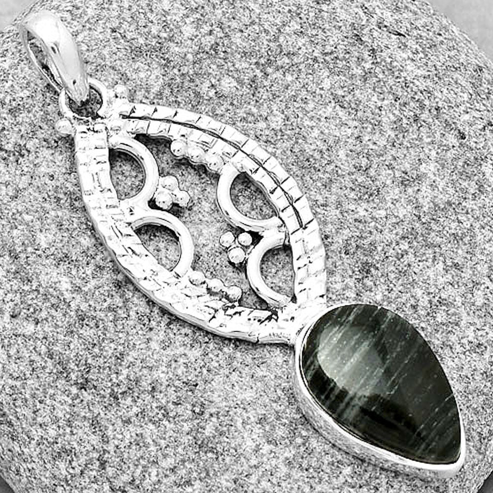 Natural Silver Leaf Obsidian Pendant P-1035 SDP125867-2