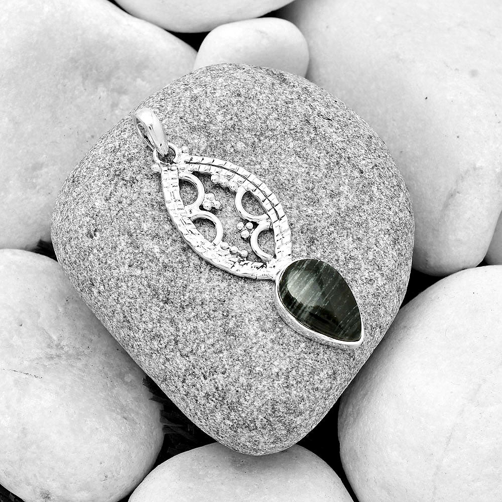 Natural Silver Leaf Obsidian Pendant P-1035 SDP125867-1