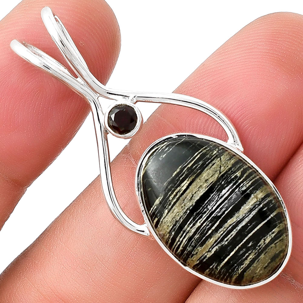 Natural Silver Leaf Obsidian & Garnet Pendant P-1038 SDP128224-0