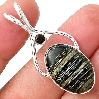 Natural Silver Leaf Obsidian & Garnet Pendant P-1038 SDP128224-0